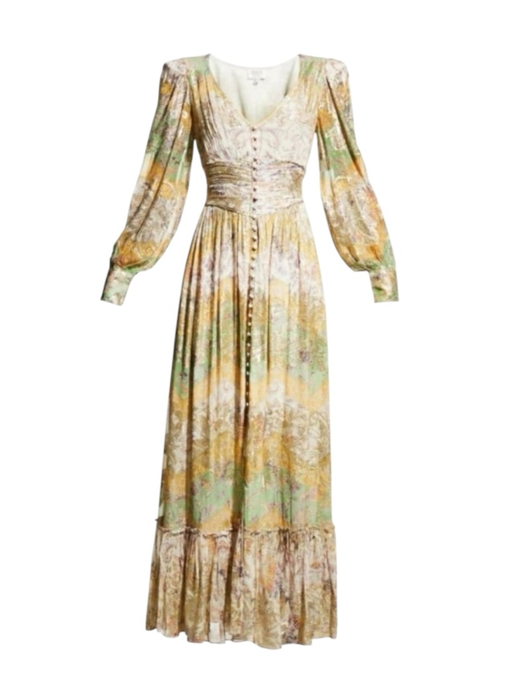 Hemant & Nandita Kalon Ruched Metallic Boho Maxi Dress Small Wedding Guest